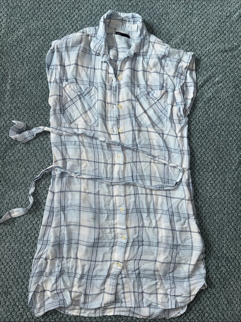 GAP Light Blue and Navy Plaid Button-Up Top